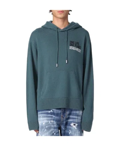 Dsquared2 Embroidered-logo Cashmere Hoodie In Blue