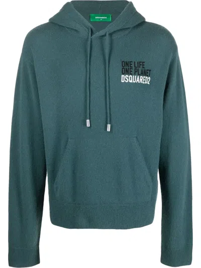 Dsquared2 Embroidered-logo Cashmere Hoodie In Green