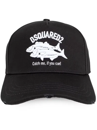 Dsquared2 Embroidered-logo Cotton Cap In Nero+bianco