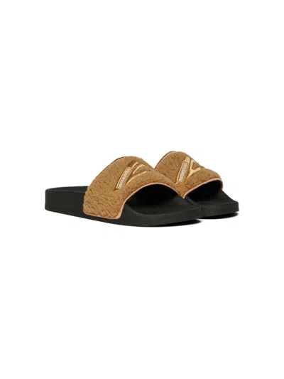 Dsquared2 Kids' Embroidered-logo Flip Flops In Beige