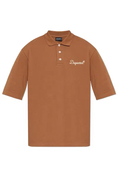 Dsquared2 Embroidered Logo Polo Shirt In Brown