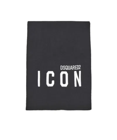 Dsquared2 Embroidered-logo Ribbed-knit Scarf In Black
