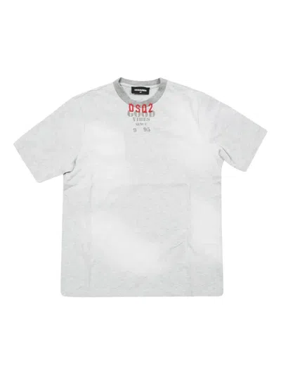 Dsquared2 Kids' Embroidered-logo T-shirt In Gray