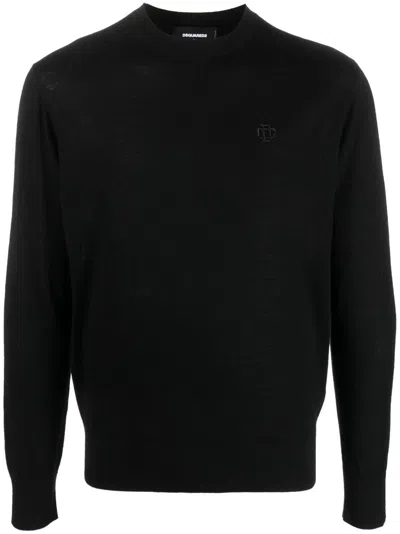 Dsquared2 Embroidered-logo Virgin-wool Sweatshirt In Nero