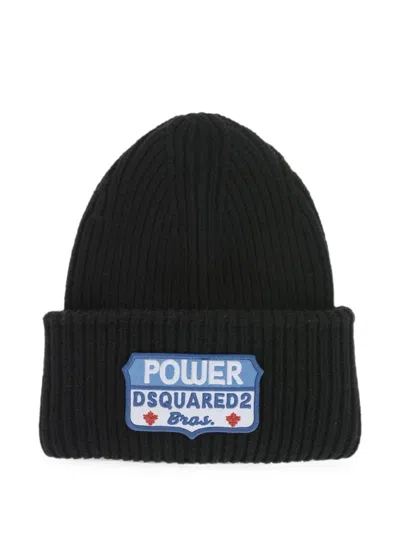 DSQUARED2 EMBROIDERED LOGO-PATCH BEANIE HAT