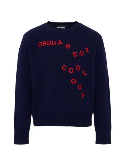 Dsquared2 Kids' Embroidered Logo-patch Sweater In Blue