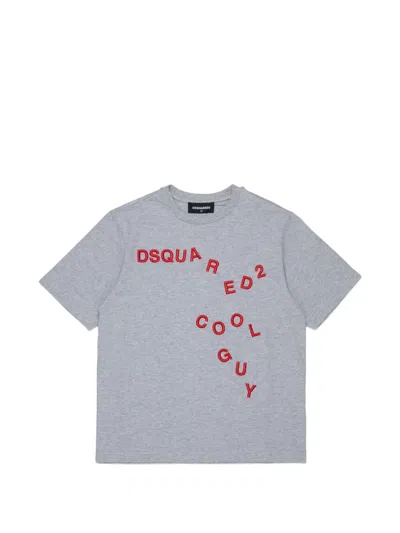 Dsquared2 Kids' Embroidered Logo-print T-shirt In Gray