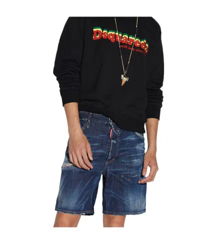 Dsquared2 Embroidered Maple-leaf Denim Shorts In Black