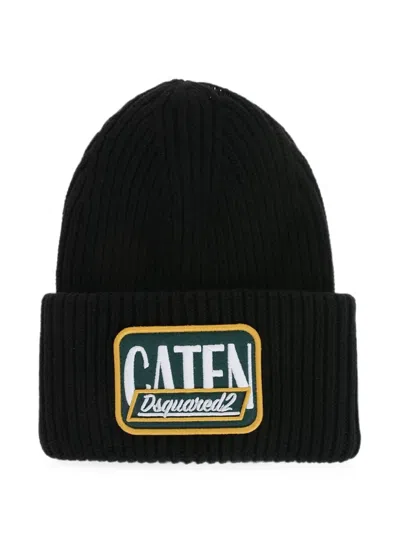 Dsquared2 Embroidered Patch Beanie Hat In Black