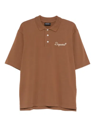 Dsquared2 Embroidered Polo Shirt In Brown