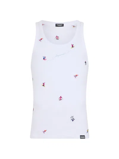 Dsquared2 Embroidered Ribbed Tank Top In Multi