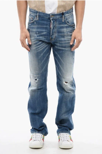 Dsquared2 Embroidered Roadie Slim Fit Jeans With Distressed Effect In Blue