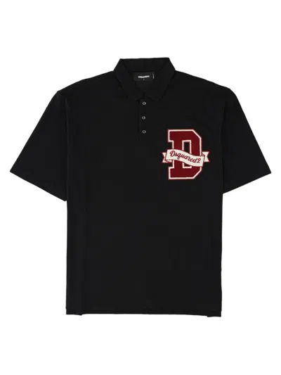 Dsquared2 Embroidered Short-sleeve Cotton Polo Shirt In Black
