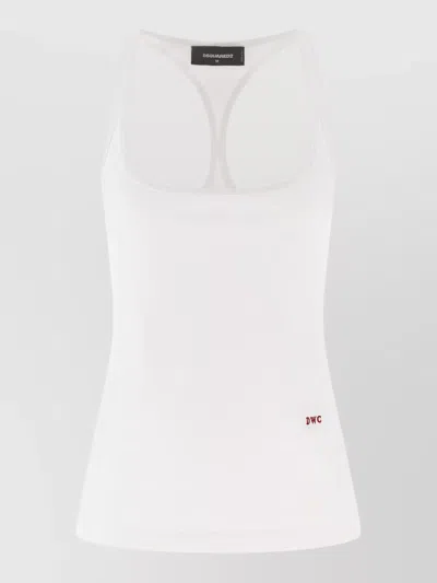 Dsquared2 Embroidered Tank Top Racerback Scoop Neck In White