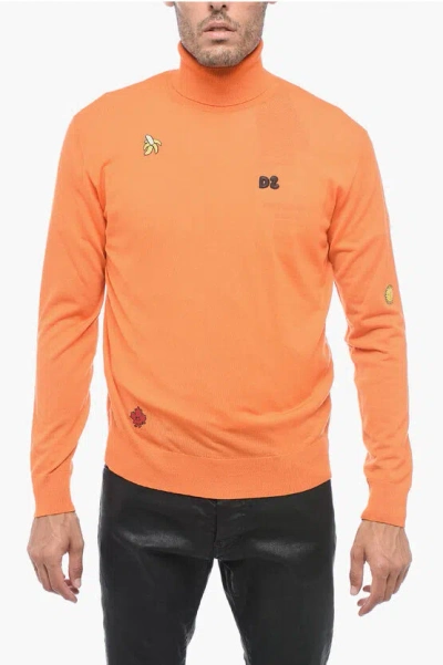 Dsquared2 Embroidered Turtleneck Sweater In Orange