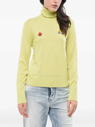 Dsquared2 Embroidered Turtleneck Sweater In Yellow