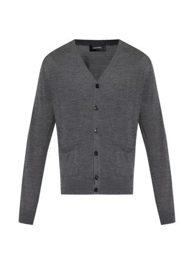 Dsquared2 Embroidered-logo V-neck Cardigan In Gray