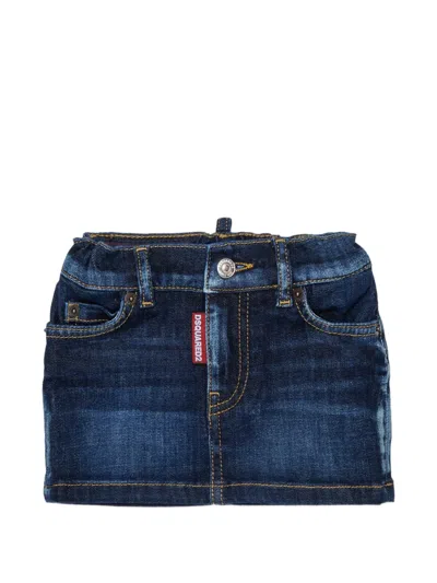 Dsquared2 Kids' Embroidered-pocket Denim Mini Skirt In Blue