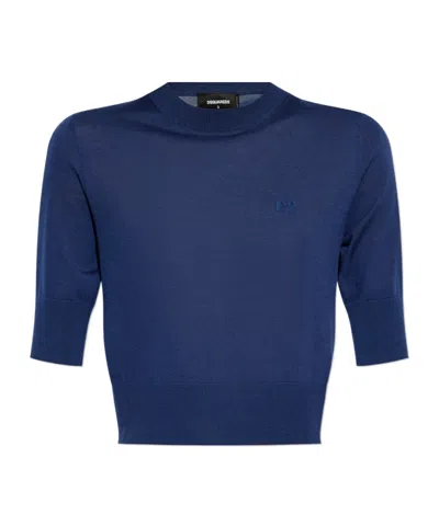 Dsquared2 Embroidery Logo Wool Top In Blue