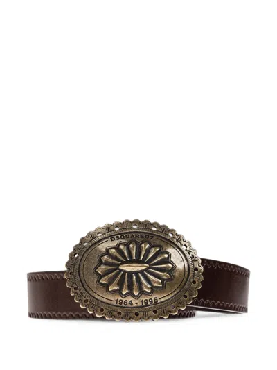 Dsquared2 Engraved-buckle Leather Belt In Brown