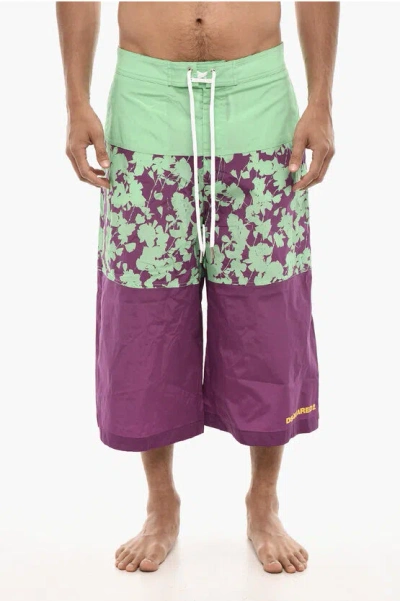 Dsquared2 Extra-long Swim Short With Floral Motif