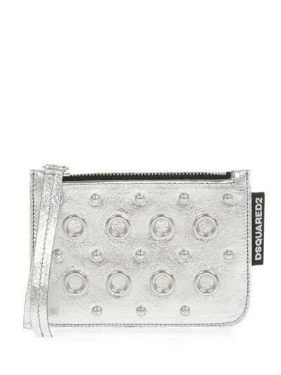 Dsquared2 Eyelet-embellished Studded Card Holder In Silver