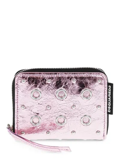 Dsquared2 Eyelet-embellished Studded Wallet In Pink