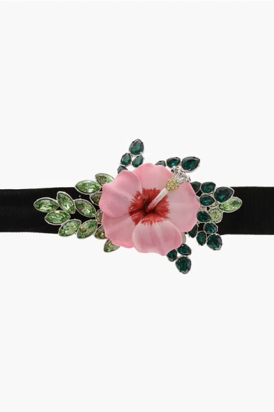 Dsquared2 Fabric Choker With Flower Shaped Jewel Pendant