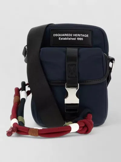 Dsquared2 Fabric Crossbody Bag Adjustable Strap Pocket In Blue