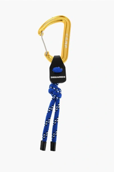 Dsquared2 Fabric Keyring With Gold-effect Maxi Carabiner In Blue