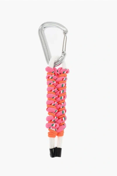 Dsquared2 Fabric Keyring With Maxi Carabiner And Leather Details In Pink