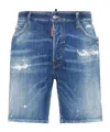 Dsquared2 Blue Shorts With Applied Logo On The Back And Lived Effect In Denim Man In Blue