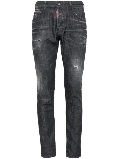 Dsquared2 Faded Black Cotton Slim Fit Cropped Jeans