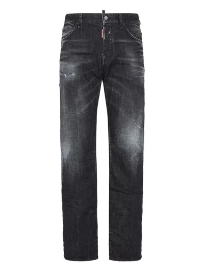 DSQUARED2 FADED BLACK STRAIGHT JEANS WITH RIPPED DETAILING