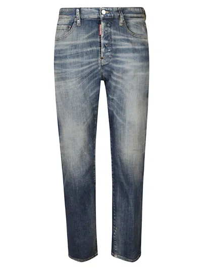 Dsquared2 Faded Blue Distressed Jeans With Five-pocket Design