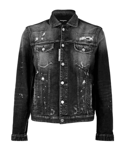 Dsquared2 Faded Denim Jacket In Black