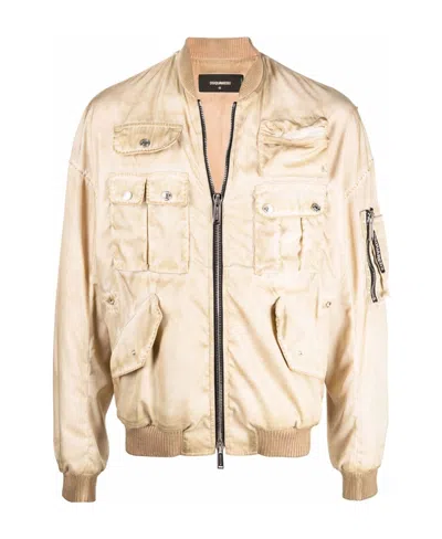 Dsquared2 Faded Effect Bomber Jacket In Nude