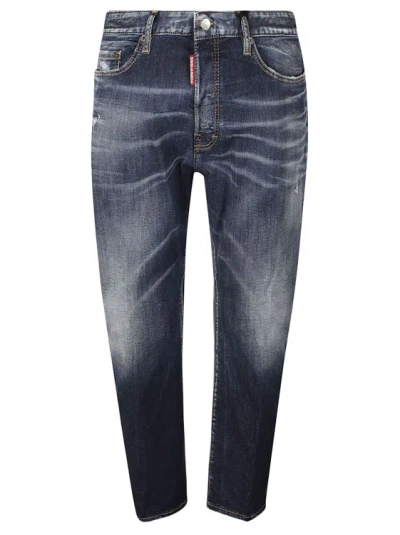 Dsquared2 Faded Effect Whiskering Effect Jeans In Blue