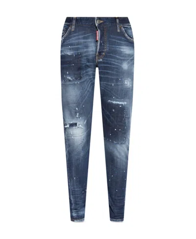 Dsquared2 Faded Low-rise Tapered Jeans In Blue