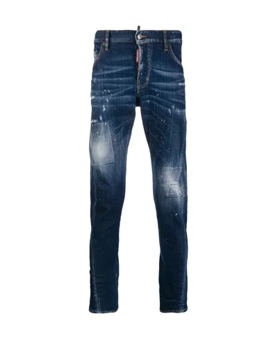 Dsquared2 Faded Skater Jeans With Bleach Patches In Blue