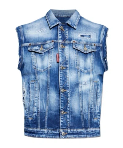 Dsquared2 Faded Sleeveless Denim Jacket In Blue