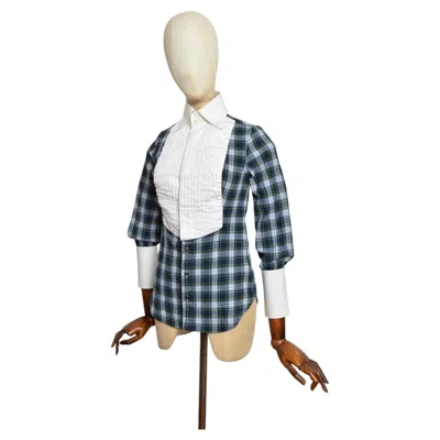Pre-owned Dsquared2 Fall 2006 Mottled Green Tartan Wool Ladies Fitted Tuxedo Dress Shirt