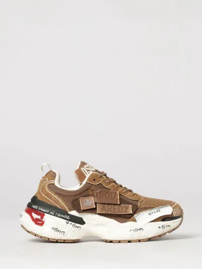 Dsquared2 Faster Leather And Mesh Sneakers With Notched Sole In White
