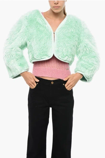Dsquared2 Faux Fur Cropped Fit Funny Jacket In Green