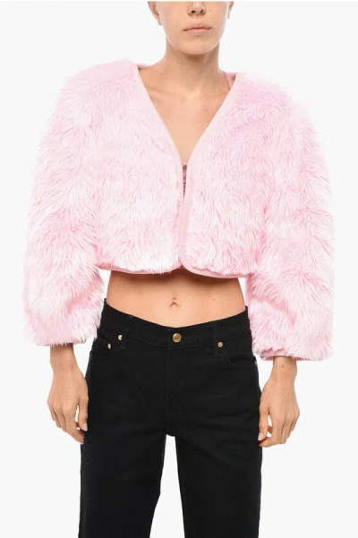 Dsquared2 Faux Fur Cropped Fit Funny Jacket In Pink