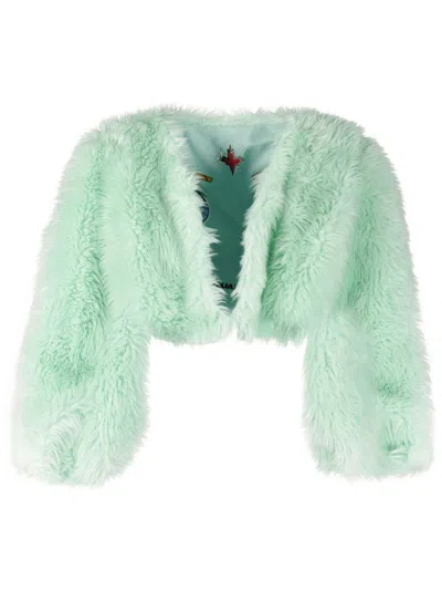 Dsquared2 Faux Fur Cropped Jacket In Aqua
