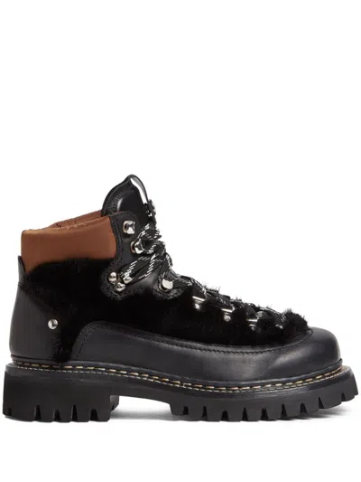 Dsquared2 Faux-fur Detail Hiking Boots In Black