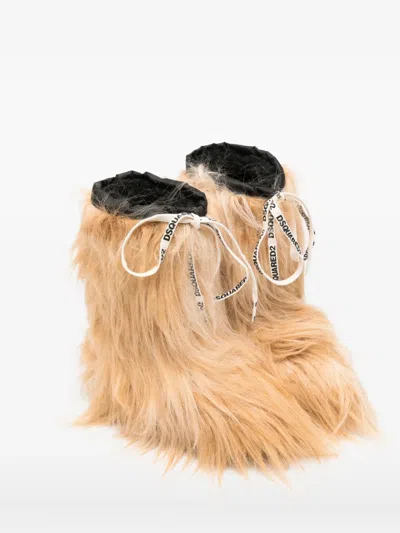 Dsquared2 Kids' Faux-fur Lace-up Boots In Neutral