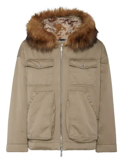 Dsquared2 Faux Fur-trimmed Hooded Jacket In Brown