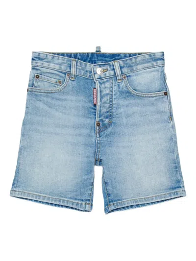 Dsquared2 Faux-leather Patch Five-pocket Denim Shorts In Blue